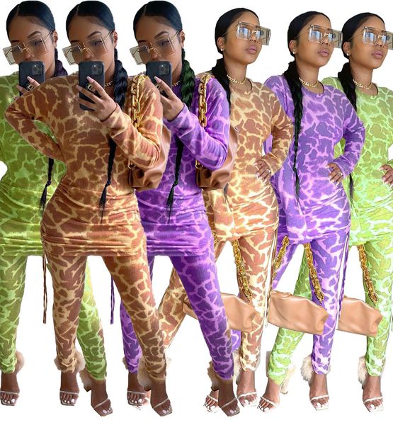 

autumn womens long-sleeved suit side drawstring personalized printing two-piece sportswear jogging suit 2020 plus size dhl, White