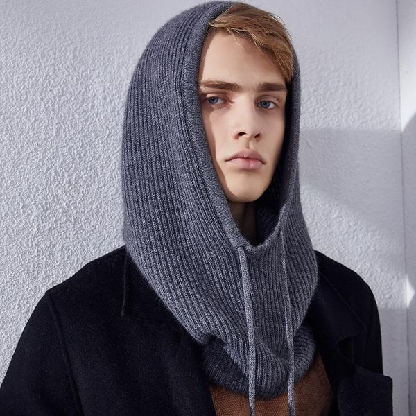 

beanie/skull caps fine wool knit soft hood hat scarf elegant hats beanies women men winter neck warm balaclava headgear unisex, Blue;gray