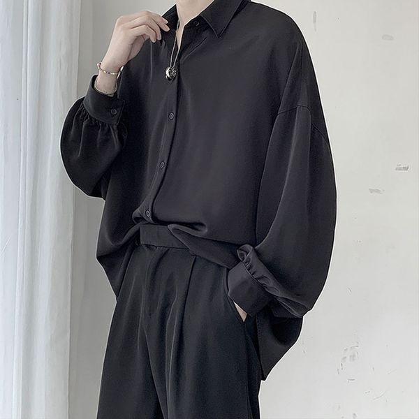 

men's loose and fairy dk ruffian handsome fashion design jk long sleeve lazy wind drop shirt, White;black