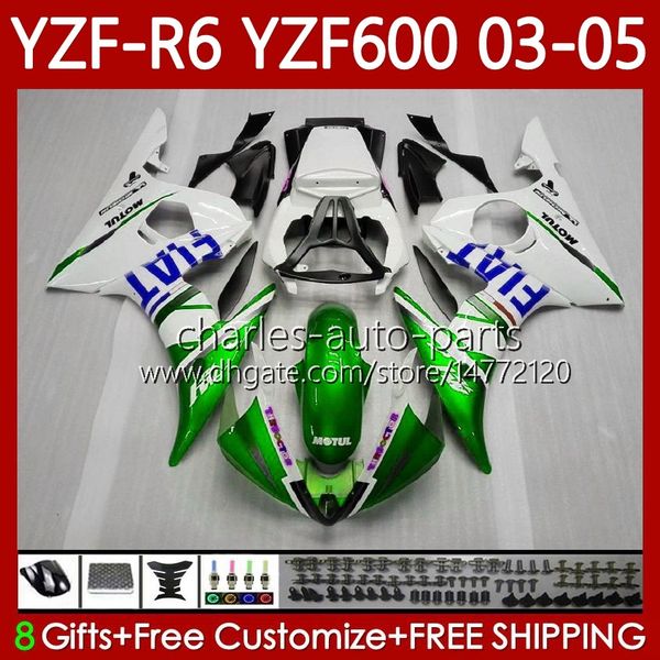 Kit de corpo para Yamaha YZF-R6 YZF600 YZF R6 600CC 2003-2005 Verde Branco Cowling 95No.210 YZF R 6 YZFR6 03 04 05 Bodywork YZF-600 600 CC 2003 2004 2005