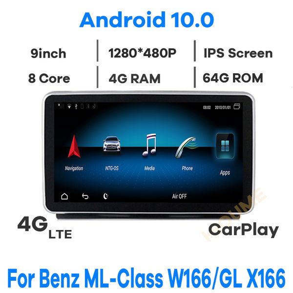 

android 10 8core 8+64g car dvd radio multimedia player gps navigation for mercedes benz ml w166/gl x166 2012-2015 stereo carplay