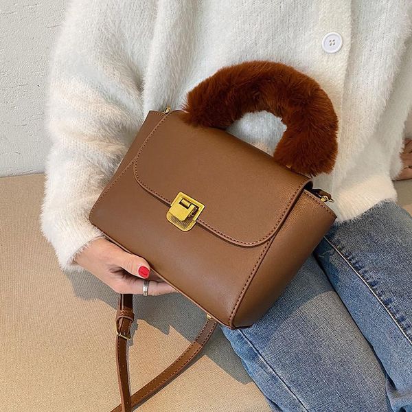 

vintage plush tote bag 2020 fashion new pu leather women's designer handbag solid color shoulder messenger bag