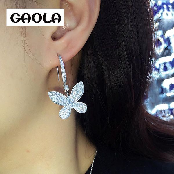 

gaola lovely butterfly dangle earrings water drop zircon party gift rhodium plated micro pave setting earring gle6596, Silver