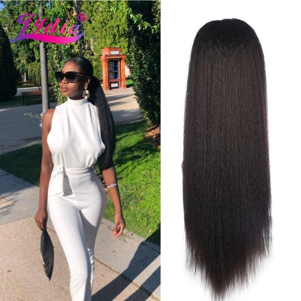 

lydia heat resistant synthetic 16\"-24\" kinky straight hair with plastic combs drawstring ponytail extension all colors a wmtwbm, Black;brown