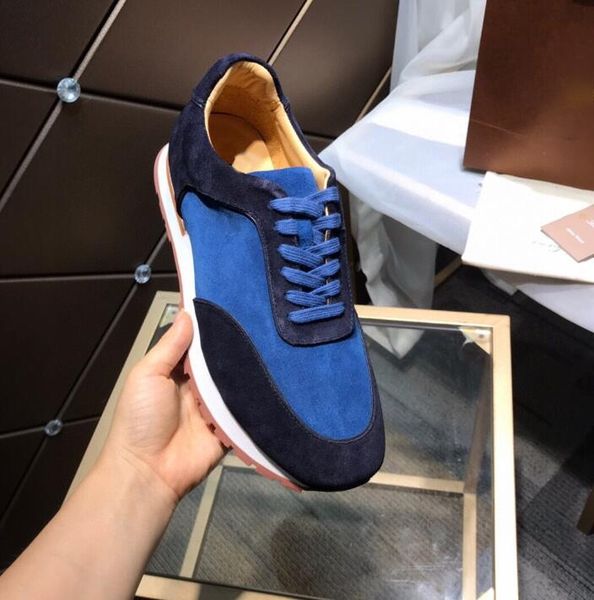 

original velvet leather loro walk shoes mens luxury designer lace up casual runner sneakers plus size 45 46, Black