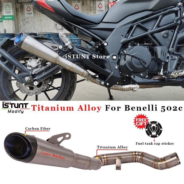 

slip on for benelli 502c motorcycle exhaust system modified escape titanium alloy middle link pipe carbon fiber muffler1