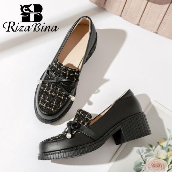 

rizabina new women pumps bow tie thick heel women shoes fashion sweet shoes daily party footwear size 33-43, Black