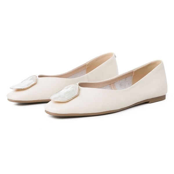 

2021 new female fashions apartment spring fall genuine hide woman toe foot sliding student shoes big size he74, Black