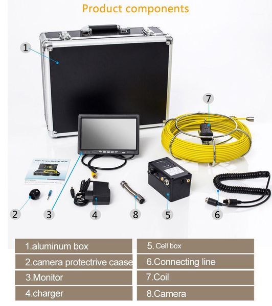 

cameras 17mm camera head pipe sewer endoscope system 7'' tft lcd dvr ip68 waterproof drain and with function 20m1