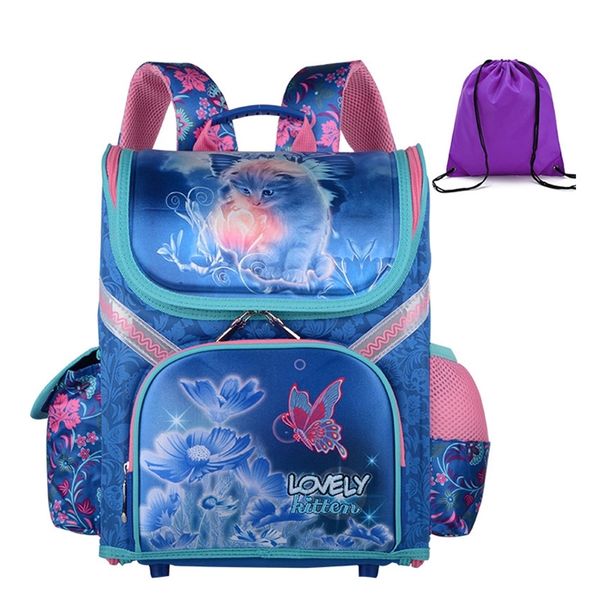 

new girls school backpacks children school bags orthopedic backpack cat butterfly bag for girl kids satchel knapsack mochila t200709
