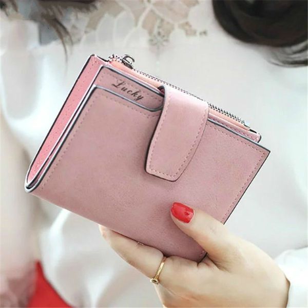 

fashion small female purse lady letter snap fastener zipper short clutch solid vintage matte women wallet, Red;black