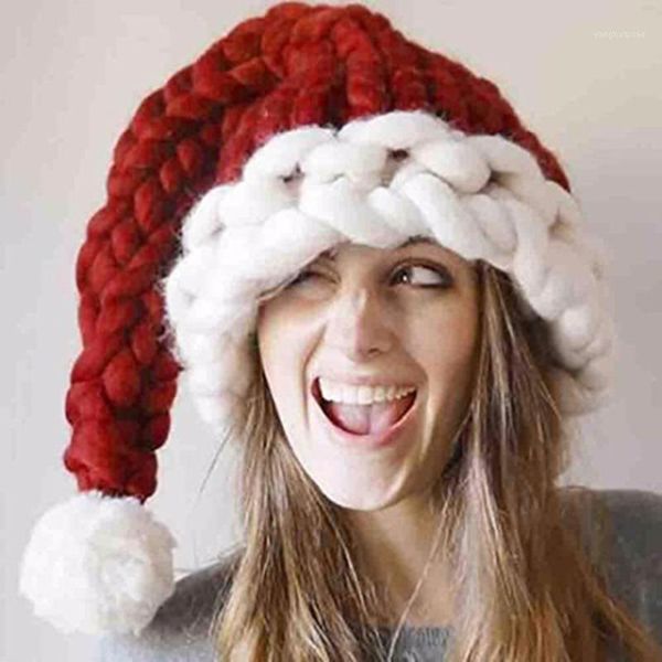 

christmas decorations autumn and winter handmade knitting hat santa claus hats gift wool warm long tail for women men adults1