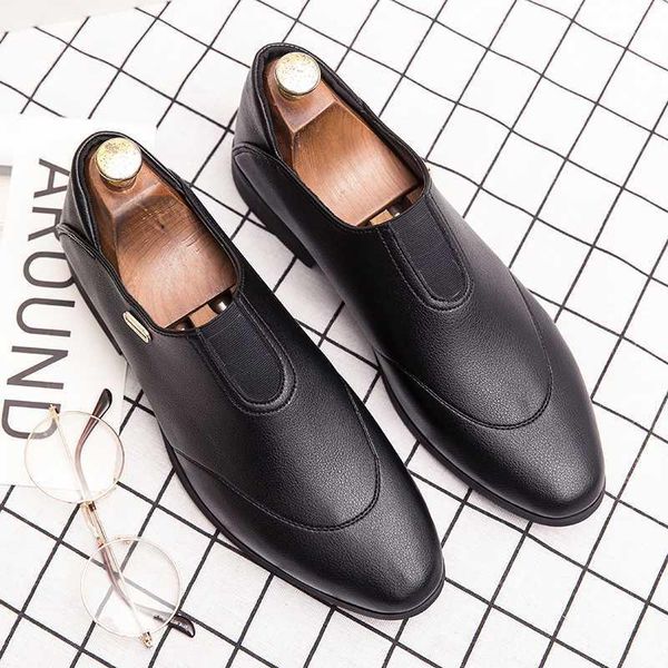 

men business shoes leather flat office men shoes fashion slip on dress1, Black