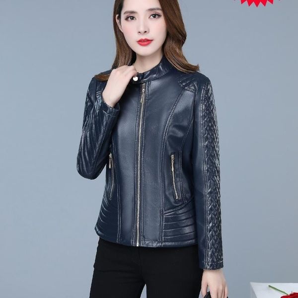 

coat faux leather women autumn korean short slim -6xl plus size black yellow long sleeve fashion fishtail plaid jacket