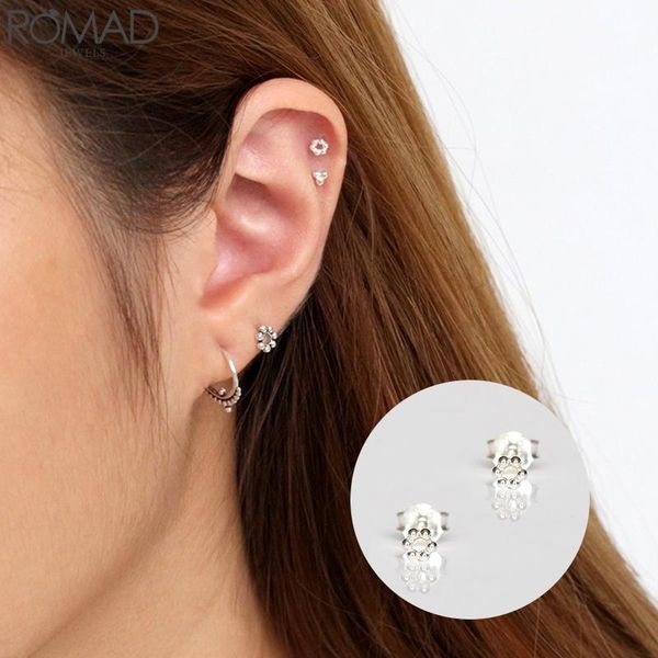 

hoop & huggie romad real 925 sterling silver earrings crystal zircon small dot for women jewelry, Golden;silver