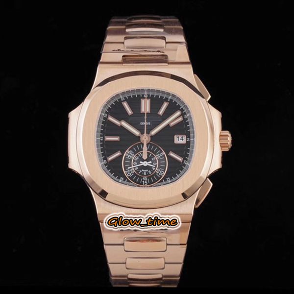 

3kf version 40.5mm date black texture dial ch28-520 chronograph automatic 5980/1r-001 mens watch rose gold case bracelet luxry watches, Slivery;brown