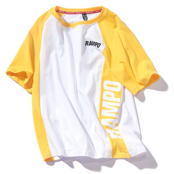 

hip hop letter short sleeve t-shirt men's summer street round neck stitching color contrast fashion, White;black
