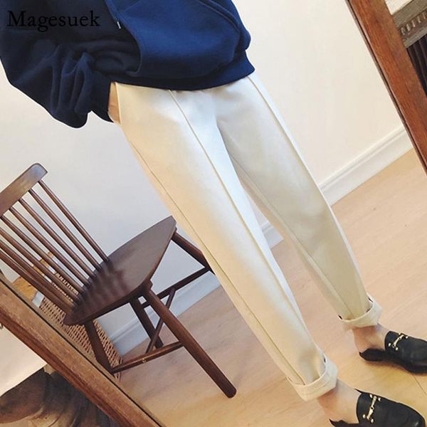 

women's pants & capris autumn and winter harem women thicken high waist solid long female straight loose casual trousers 6991, Black;white