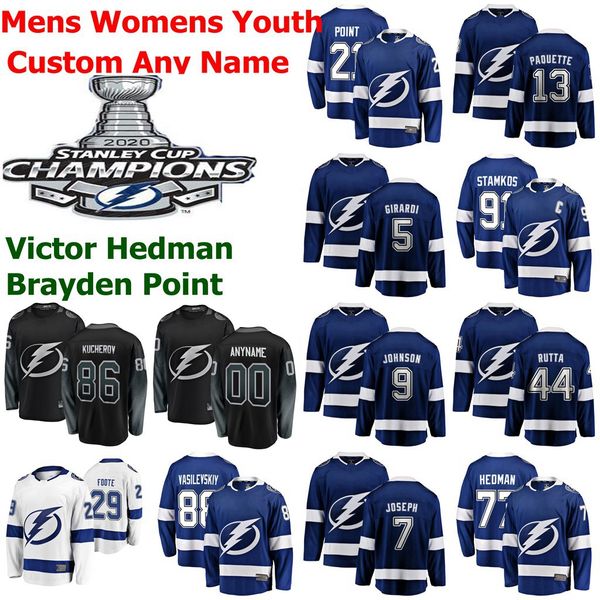 

2020 stanley cup champions tampa bay lightning hockey jersey erik cernak braydon coburn cedric paquette curtis mcelhinney custom stitched, Black;red