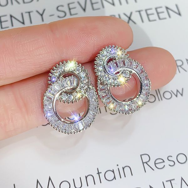 

februaryfrost brand dazzling crystal zircon shape 8 women stud earring fashion jewelry wedding party office lady versatile earrings sale, Golden;silver