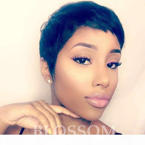 

full lace front bob human hair wig with baby hair short none full lace pixie cut short human hair wigs for black women, Black;brown