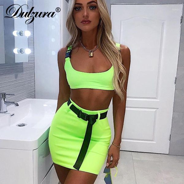 

dulzura 2019 summer women two pieces set skirt set bandage crop tracksuit outfits streetwear 2 pieces festival clothes1, White