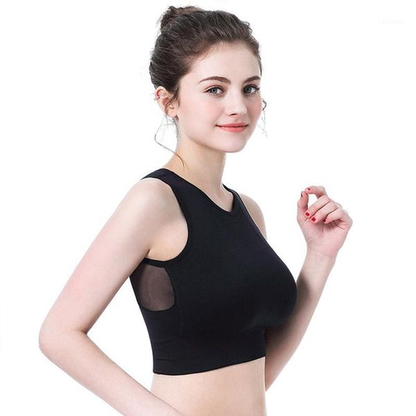 

gym clothing women splicing mesh brathable sports bra shockproof fitness running workout yoga tank padded push up brassiere1, White;black