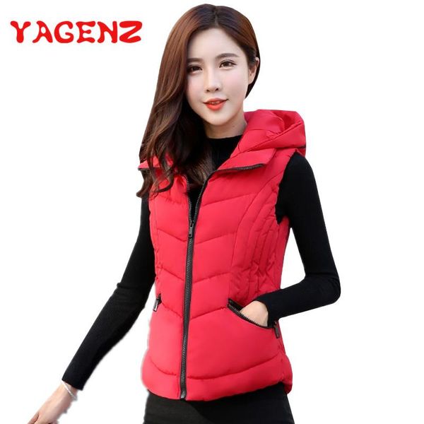

women's vests yagenz autumn winter women cotton vest short coat red down soft warm waistcoat plus size 3xl female outwear 132, Black;white