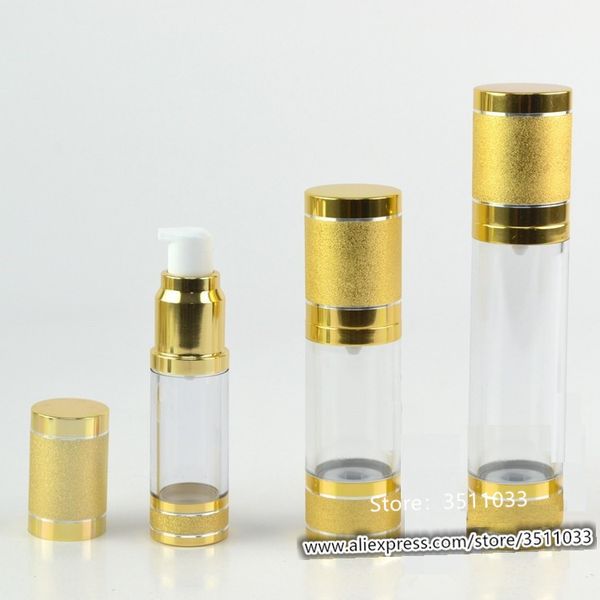 15 ml 30 ml oro bottiglia airless pompa a vuoto lozione rosa crema per gli occhi contenitore cosmetico da viaggio trasparente 30 pezzi