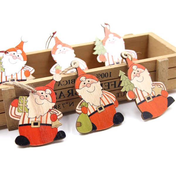 

3pcs multi styles santa claus wooden pendants printed wood craft hanging ornaments christmas gifts kids toys