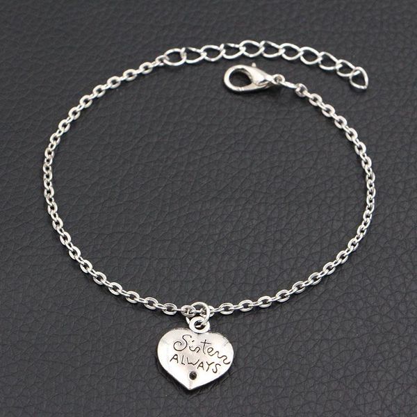 

Jewelry Antique Silver Color Sister Always Best Friend Charms Bracelet DIY Handmade Link Chain Bracelet For Women, Golden;silver