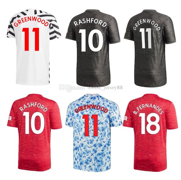 

2020 2021 soccer jerseys cavani van de beek b. fernandes rashford hum football shirt 20 21 men + kids kit anrace fourth, Black;yellow