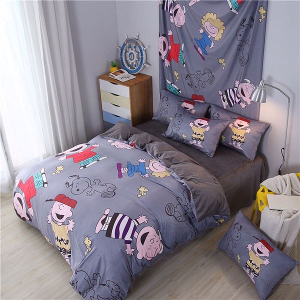

cute cartoon designer bedding set velvet duvet cover set digital print comforter cover  size bed sheet duvet cover pillowcases