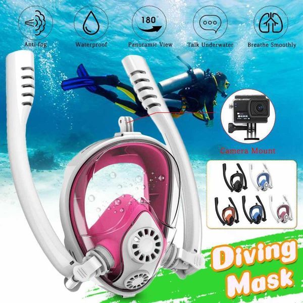 

dual breath tube snorkeling mask scuba diving mask anti-fog glassee underwater spearfishing snorkel swimming1