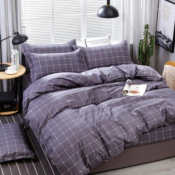 

home textile bedding sets 5 size grey grid summer bed linens 3/4pcs duvet cover set pastoral bed sheet ab side duvet cover1