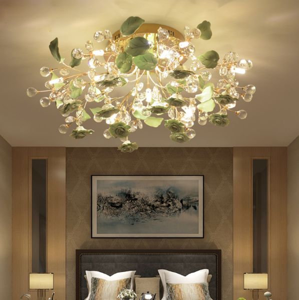 

postmodern crystal lights simple surface mounted living room round rose flower bedroom dining room ceramic leaf ceiling lamp for home