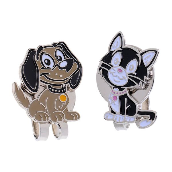 

2 pieces alloy cat & dog golf ball markers with magnetic hat clip golf gift