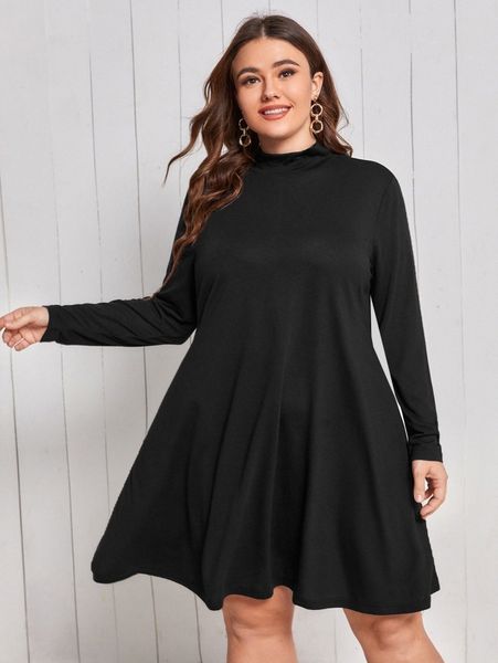 

plus mock neck tee dress z1vv#, Black