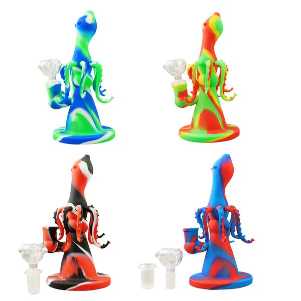 Tubi Octopus Bong con ciotola Portatile in silicone Dab Oil Rigs Accessori per fumatori Bong ad acqua Narghilè