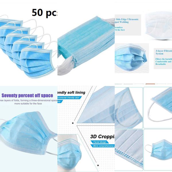 

50factory masks fast face delivery 3-layer mouth mask non woven disposable anti-dust meltblown clot mpj4 2jwgv