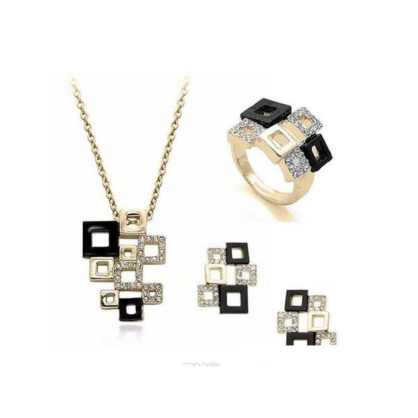 

2017 18k gold plated black square crystal jewelry set for women made with austrian elements new fashion shipping s5421