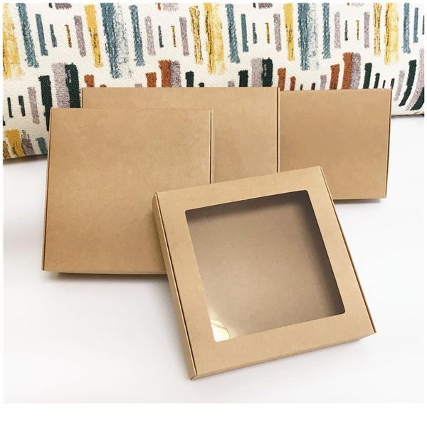 

50pcs new paper wedding favor gift box kraft cookies candy pvc windows boxes birthday party accessories packa bbypsm