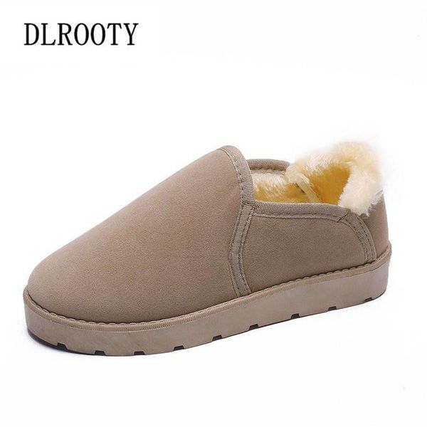 

women snow boots winter warm short plush female casual shoes woman flat fashion platform round toe slip on shallow, Black