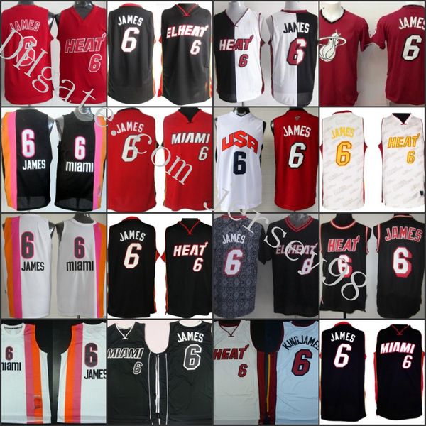 

ncaa miami heat men #6 lebron james all black nba with orange fashion jersey