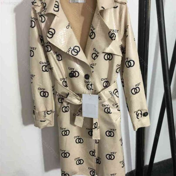 

latest design women leather trench coat coat dress cc logo printing long jackers pu chen brand belt waist slimming womens designer clothes w, Tan;black