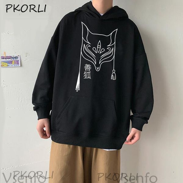 

традиционные японские fox mask hoodie kitsune нох маска oni толстовки harajuku unisex толстовка японский vaporwave steetwear, Black