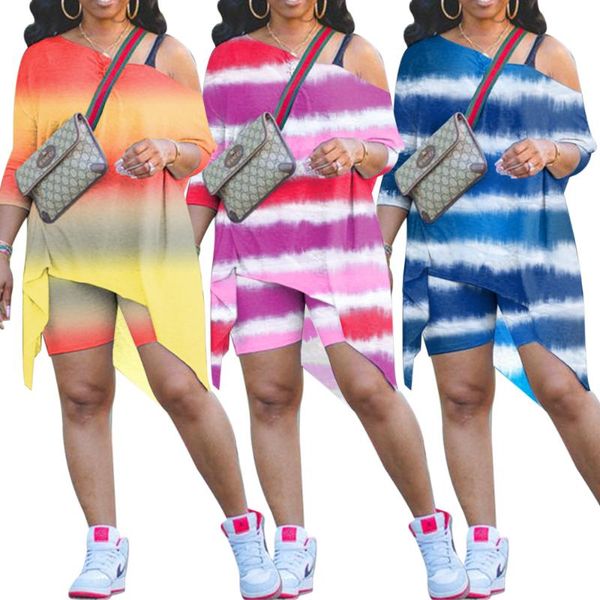 

women's tracksuits 2021 plus size s-5 xl set changing color two piece loose shirts short pants casual suit irregular tracksuit, Gray
