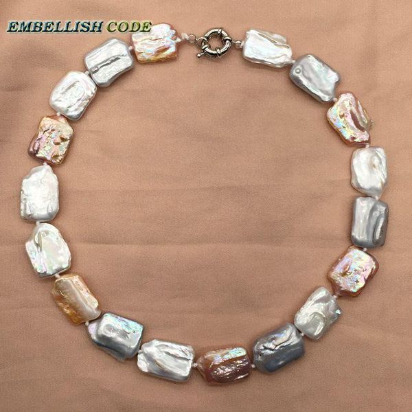 

new baroque statement necklace pearls eggplant purple white gray block natural freshwater flat mix colour for party jewery, Golden;silver