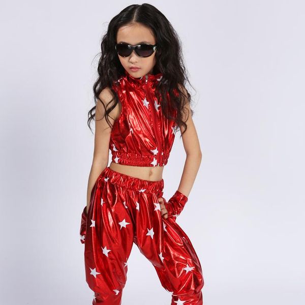 

modern hip hop jazz dance suit for children performance dance wear, Black;red