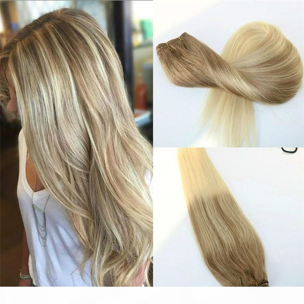 

virgin remy human hair extensions ombre #8 to #60 blonde hair weft slik straight balayage hair bundles balayage unprocessed brazilian, Black